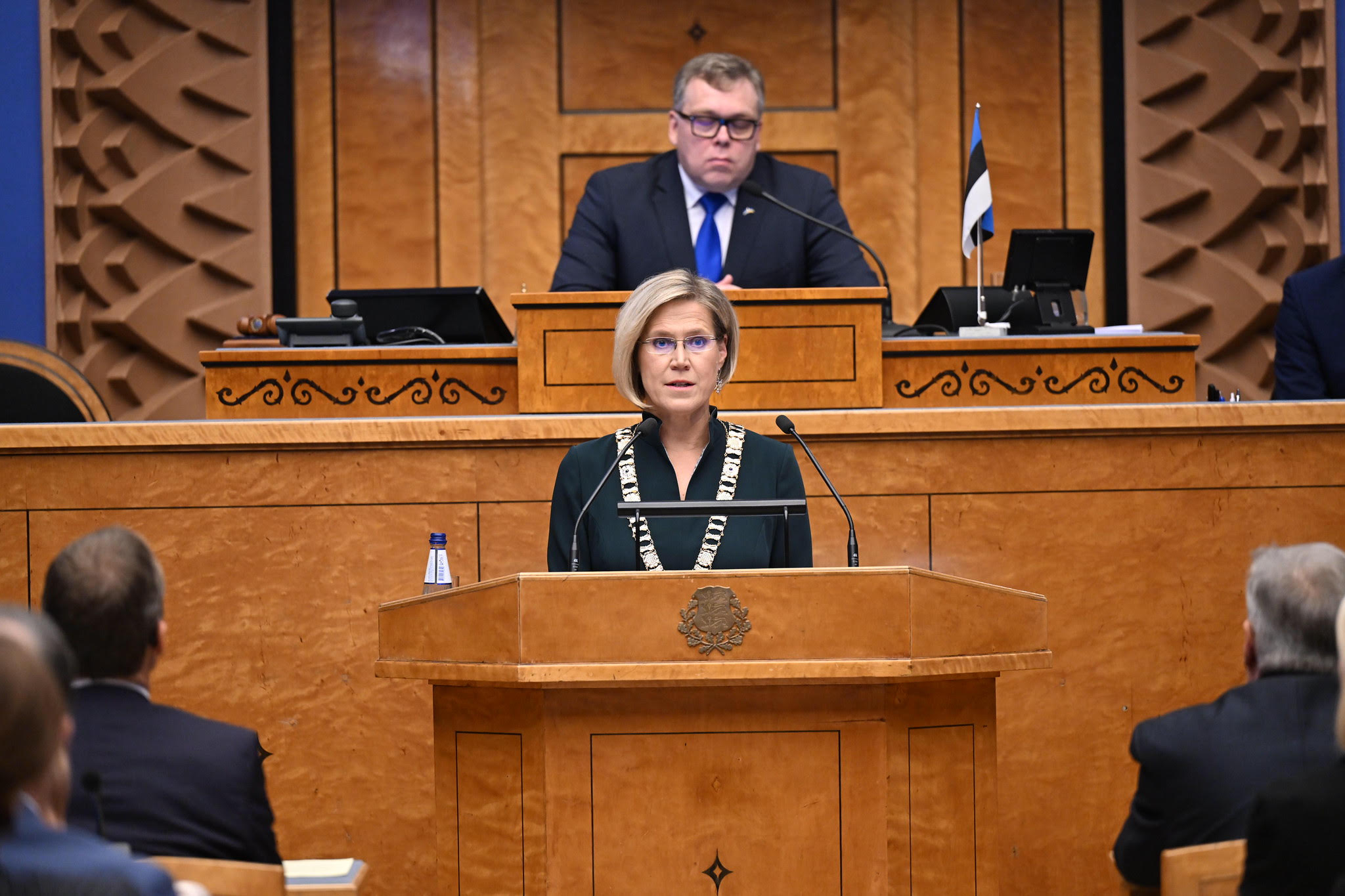 Ülle Madise pidamas esimest kõnet Eesti Vabariigi presidendina. Foto: RAIGO PAJULA